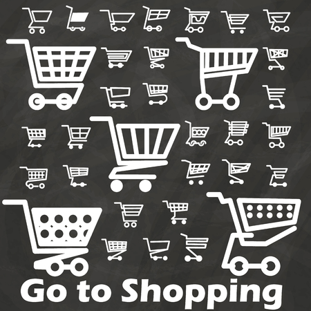 White Cart icon diverse Spread across a chalkboard. In vector style.のイラスト素材