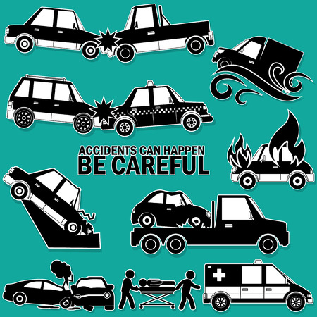 Car crash and accident in sticker mode on shadow  vector styleのイラスト素材