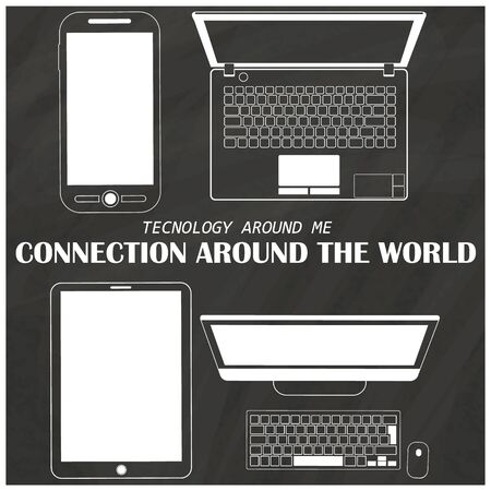 Set of  devices link icons on chalkboard.Vector design style.のイラスト素材
