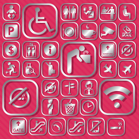 The silver color symbols of for used in airport and terminal on pink background is vector format.のイラスト素材