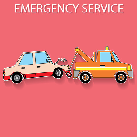 Car crash damaged demolished towed by a emergency towing service In the form of stickers and vector style.のイラスト素材