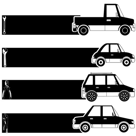 Silhouette bars for fill your text with wrench and vehicles is The main topic on white background. In vector style.のイラスト素材