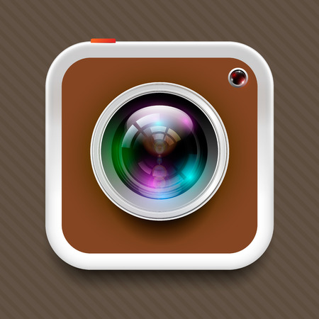 square camera icon and reflex lens on brown tone, In vector illustration format.のイラスト素材