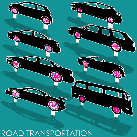 Pop up car icons is placed on its side and shadow. In the form of vectorのイラスト素材