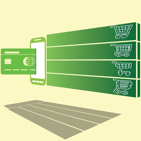 The purchase by credit card On the IT equipment for add your text. In the green color form of vectorのイラスト素材