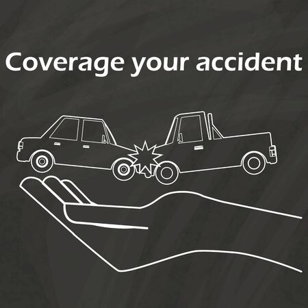 Car crash on hand to draw with chalk on a blackboard. In vector style.のイラスト素材