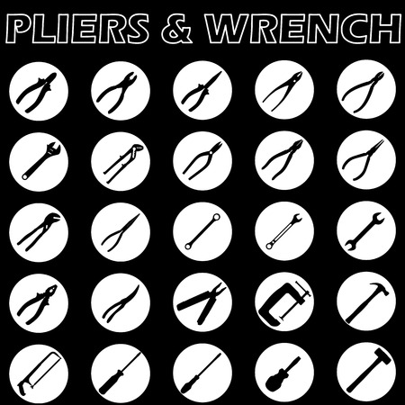 black tools icon in white circle on background. Show symbolize repairs. In vector styleのイラスト素材