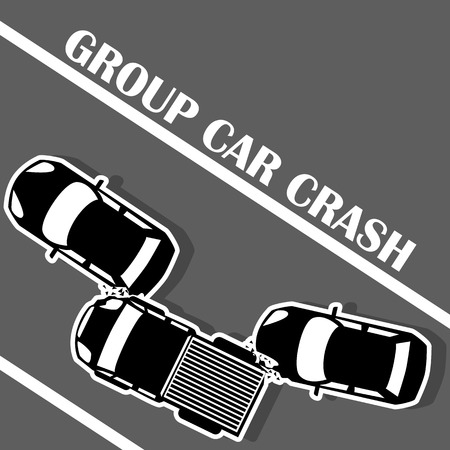 Three cars collided on the road in the form of vector.のイラスト素材