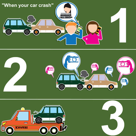 How to call for help when the car was hit by a car and dragged. In the form of cartoon vector style.のイラスト素材