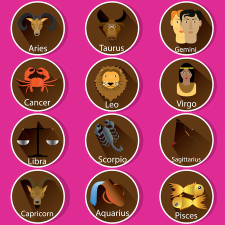 set of modern horoscope zodiac signs for catalogueのイラスト素材