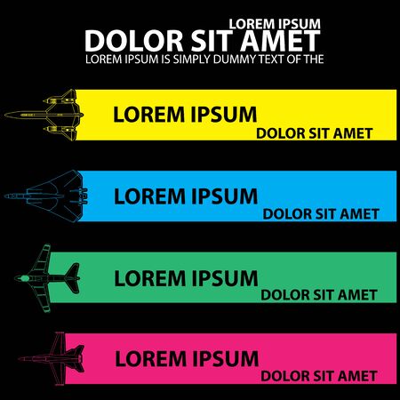 Color plane icons transportation flying and shadow with blank color stripe for your text or your advice in vector styleのイラスト素材