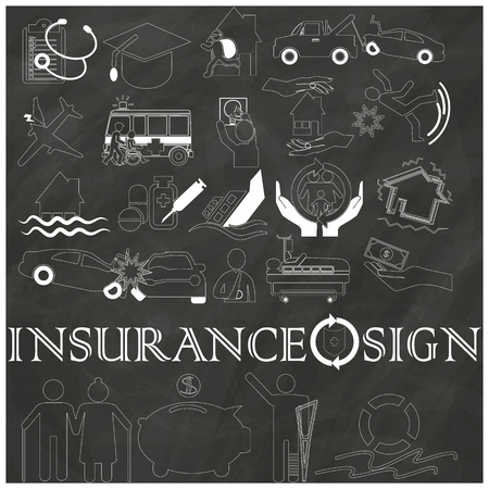 Shape stripe icon of Insurance drawn by white color on chalk board Vector styleのイラスト素材