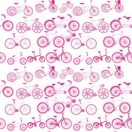 pink bicycle icons seamless on white background in vector styleのイラスト素材