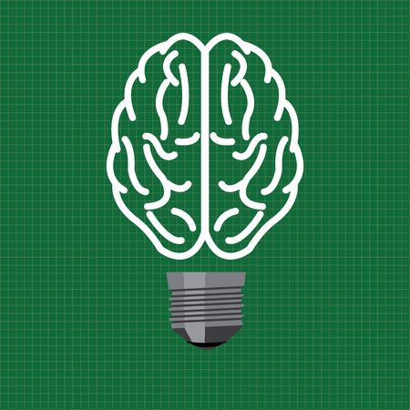 Light bulb brain on green background in vector styleのイラスト素材