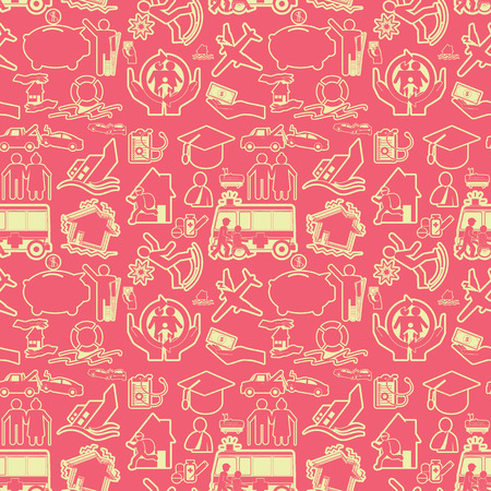 yellow stripe icons of accident and insurance service on seamless background. vector style and illustration format.のイラスト素材