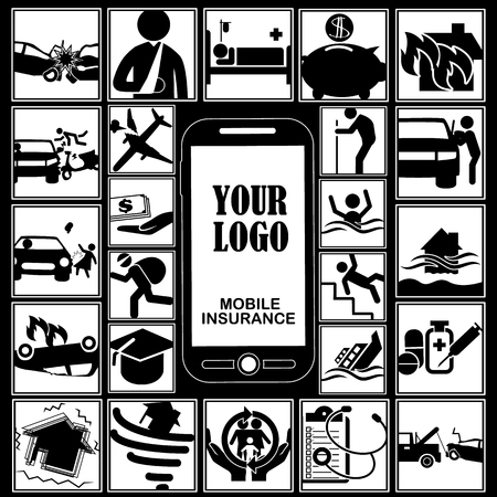 Businesses on the insurance on the smartphone Application. Vector styleのイラスト素材