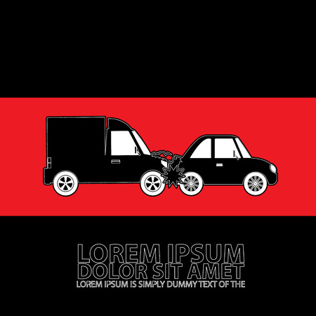 White line delivery truck crash accident with a car on red stripe and style.のイラスト素材
