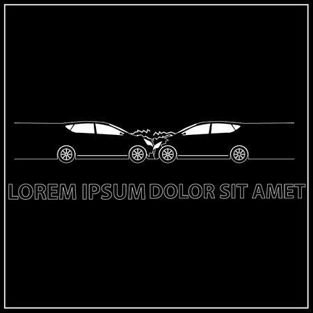 Front car crash and accident by white stripe on blackboard.のイラスト素材