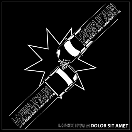 Truck and private car rising speeds The front collision caused damage.のイラスト素材