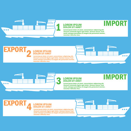 White marine cargo ship bound for export and import goods, add text to complete. Vector styleのイラスト素材