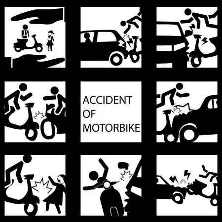 Set of insurance on a motorcycle accident. Vector style.のイラスト素材