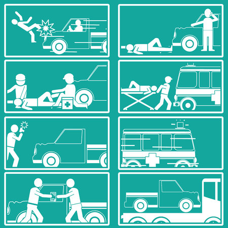 Silhouette Shape about pedestrian hit by pick up truck And call for emergency vehicles Claim receipt of insurance and the towing truck service.のイラスト素材