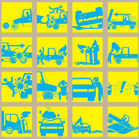 pickup truck accident and insurance sign. In vector style.のイラスト素材