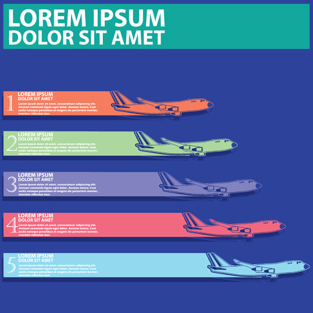 airliner and  color tab for add text of business information. Vector styleのイラスト素材