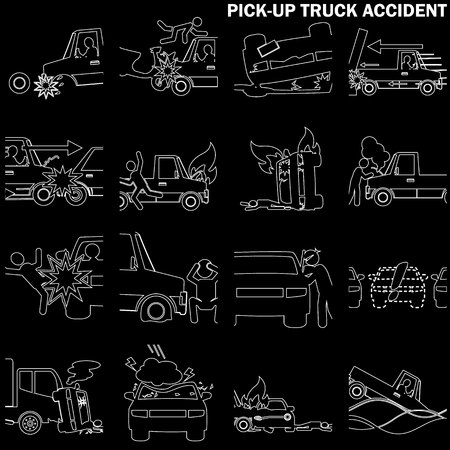 line drawing of pickup truck accident and insurance sign. In vector style.のイラスト素材