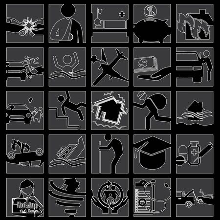 White stripe icon on Insurance drawing on gray square. Vector styleのイラスト素材