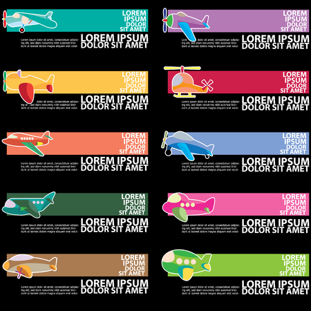 Cute airliner icons and color stripe for add text of business information. Vector styleのイラスト素材