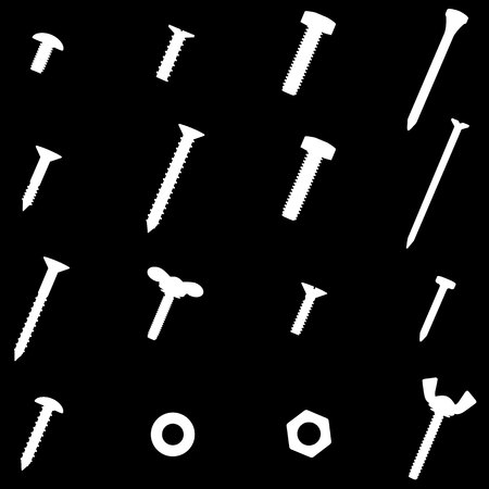 Set of  Screws nuts and nails collection in vector silhouetteのイラスト素材