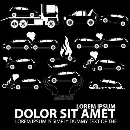 White icons on the car accident. For the insurance In the form of vectorのイラスト素材