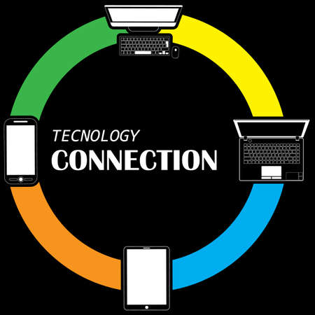 Set of devices link icons and blank color stripe line for add your information.Vector design style.のイラスト素材