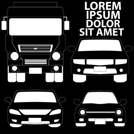 Front white vehicles of various sizes to be used in the presentation of your data. In vector style.のイラスト素材