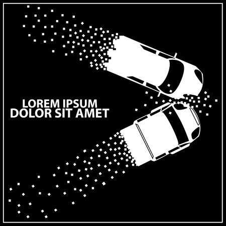 Car crash accident top view a brick distributed to the rear in vector styleのイラスト素材