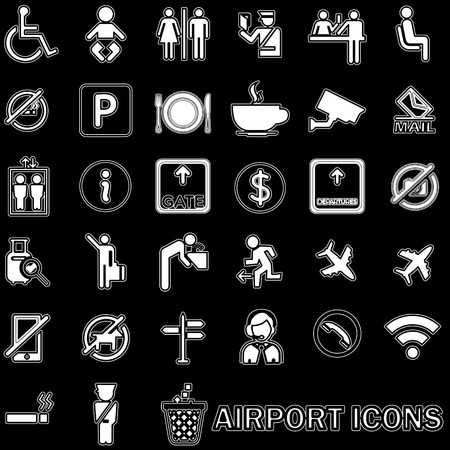 white lined pattern Airport icons in vector style.のイラスト素材