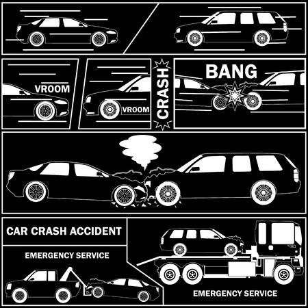 Car crash with comic table. drive concept - vector illustrationのイラスト素材
