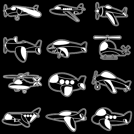 white stripe aircraft cute icons style on blackboard background. vector style and illustration format.のイラスト素材