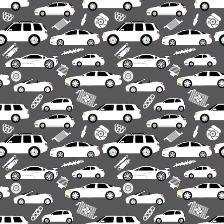 Cars and Parts in wallpaper seamless. In vector style.のイラスト素材