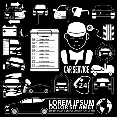 Car mechanic with flat icons tools and spare partst.のイラスト素材