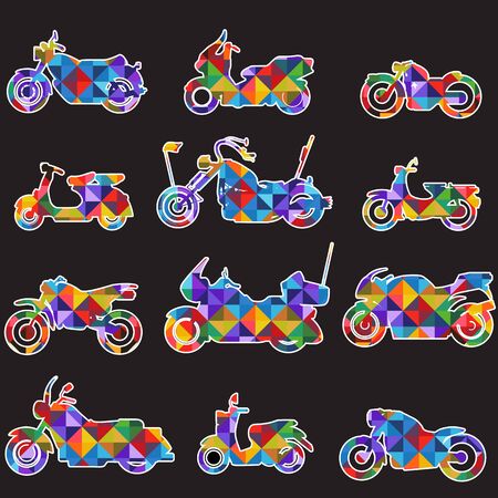 Abstract shape motorbike color decorative geometric icons in vector style.のイラスト素材