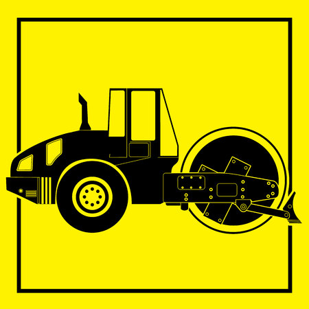 Silhouette of a road roller. Vector styleのイラスト素材