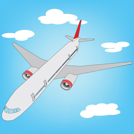 Airplane flying in the blue sky. Airplane in sky concept. vector style.のイラスト素材