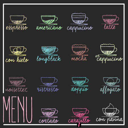 Set of coffee menu cups of coffee styleのイラスト素材