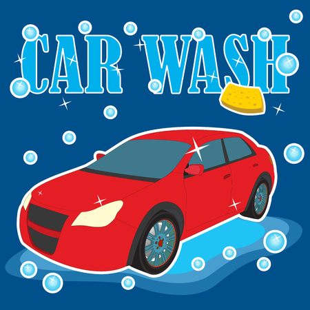 Red car Washing sign with sponge.のイラスト素材