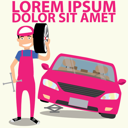 Car tire repair services vector illustration.のイラスト素材