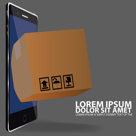 send BOX e-commerce service pass application on smartphone flat design, vectorのイラスト素材