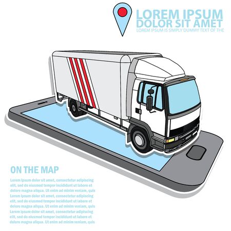 vector delivery cargo truck in transport business firm of the truck Smartphone application.のイラスト素材