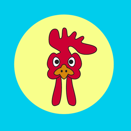 Cartoon vector illustration. Rooster head in yellow circle backgroundのイラスト素材